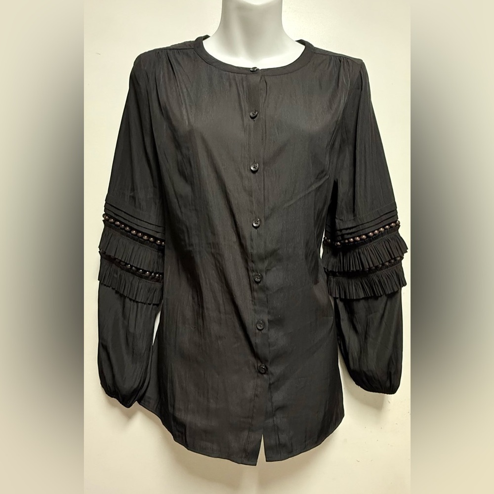 Chico's Black Ruffled Sleeve Blouse
